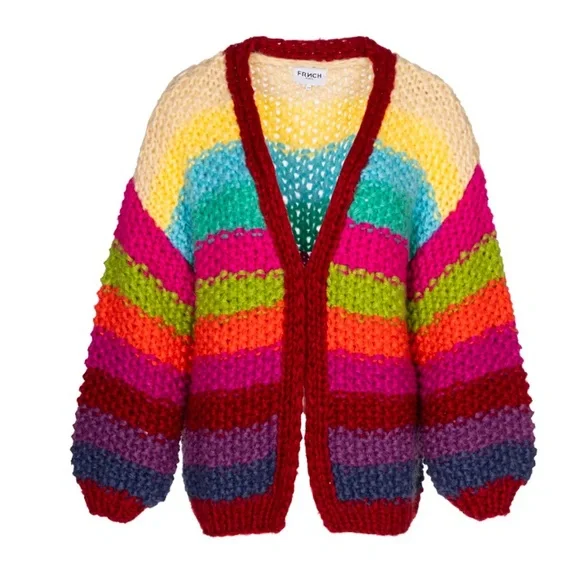 FRNCH Lobelia cardigan sweater chunky rainbow knit women’s size medium large - Picture 2 of 9